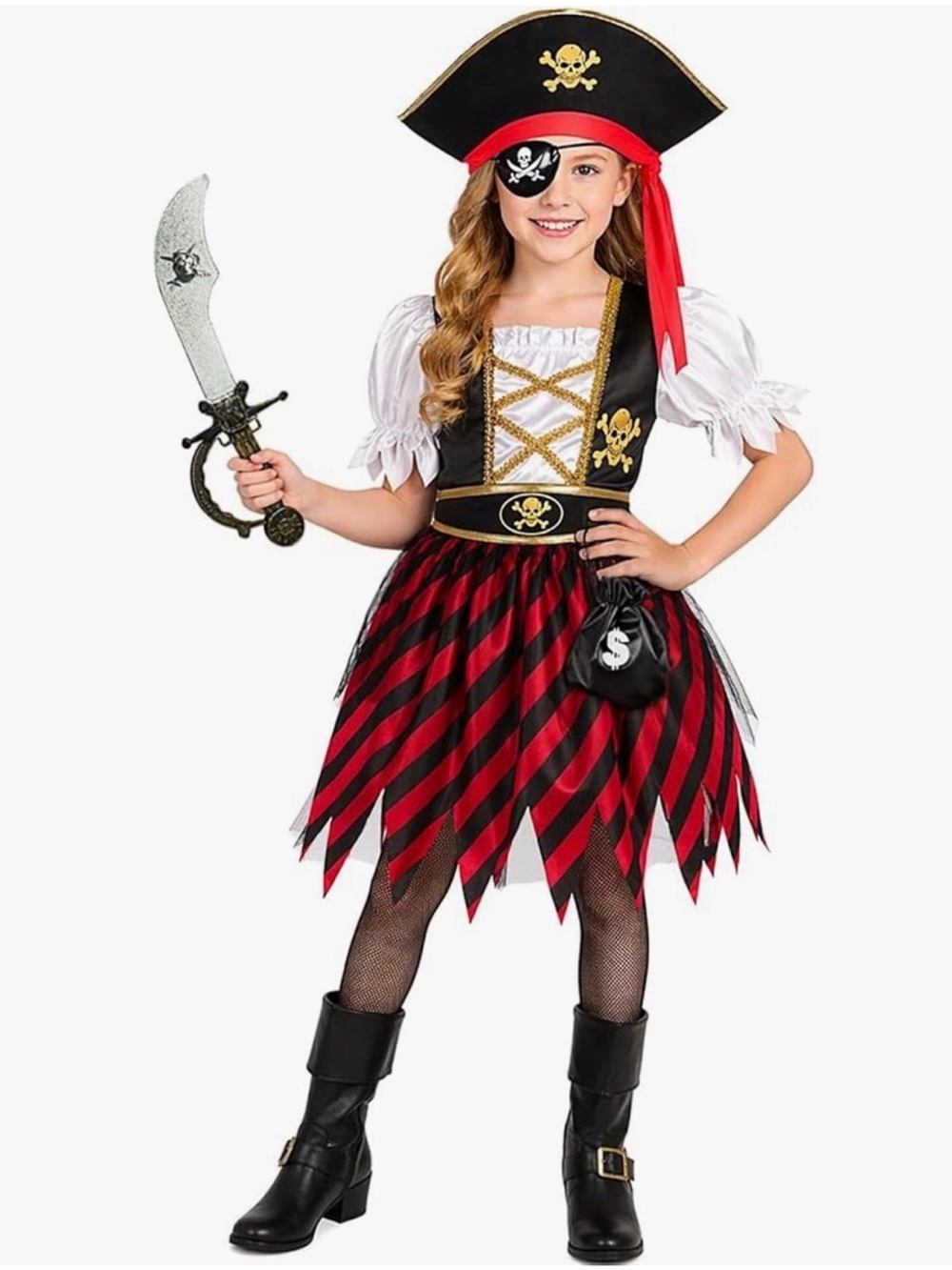 Girls Pirate Halloween Costume Party Dress Size XL 9-11